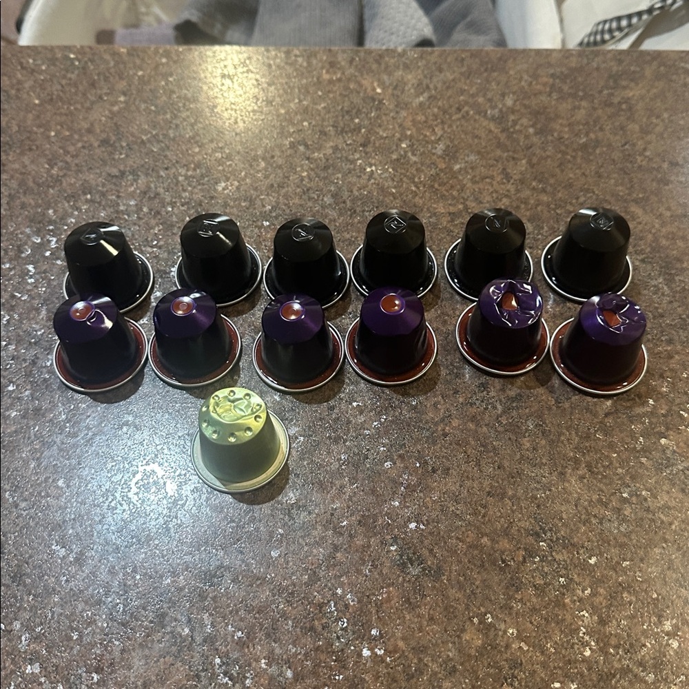 5/$25.00 13 pc Variety pack Nespresso OL pods original purple black green